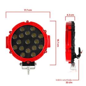 51W CRE Power Led Üniversal Yuvarlak Sis Lambası 17 Ledli Kırmızı