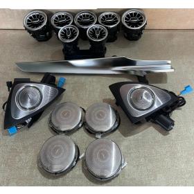 Mercedes W205 Işıklı Ön Arka Havalandırma Torpido Göğüs Çıta Işıklı Kolon Kapak 3D Tweeter 3 Renk (4 Parça)