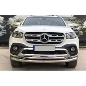 Mercedes X-Class 2017+ Uyumlu Off Road Ön Tampon Koruma Demiri Krom (Çiftli Bıyık) AQM4WD