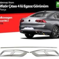 Volkswagen Passat B8.5 2019-2023 Uyumlu Yedek Parça 4'lü R Line 3 Parça Krom Egzoz Görünümü Çıta