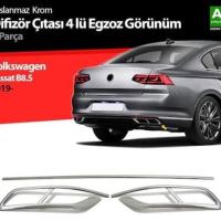Volkswagen Passat B8.5 2019-2023 Uyumlu Yedek Parça 4'lü R Line 3 Parça Krom Egzoz Görünümü Çıta
