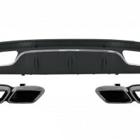 Mercedes Uyumlu W205 C Serisi Gümüş (Silver) Difüzör ve Egzoz Seti (AMG Sedan - Krom Trim)